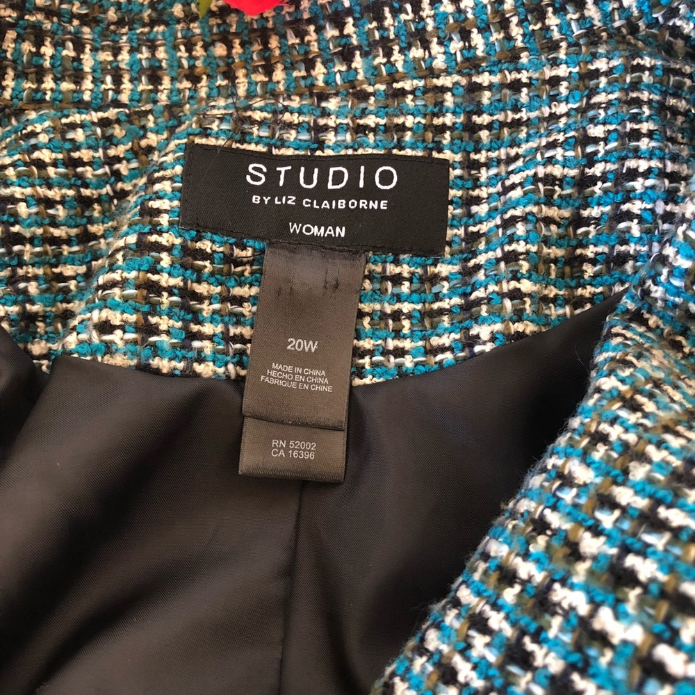 Studio by Liz Claiborne Teal, Black & White Tweed Blazer